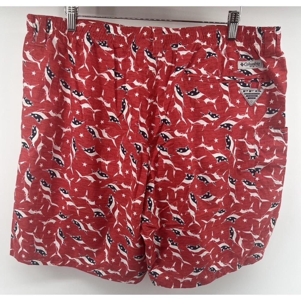 Columbia PFG Backcast II Shorts XXL Patriotic Fish Flags Swim Trunks Fishing - Picture 2 of 4
